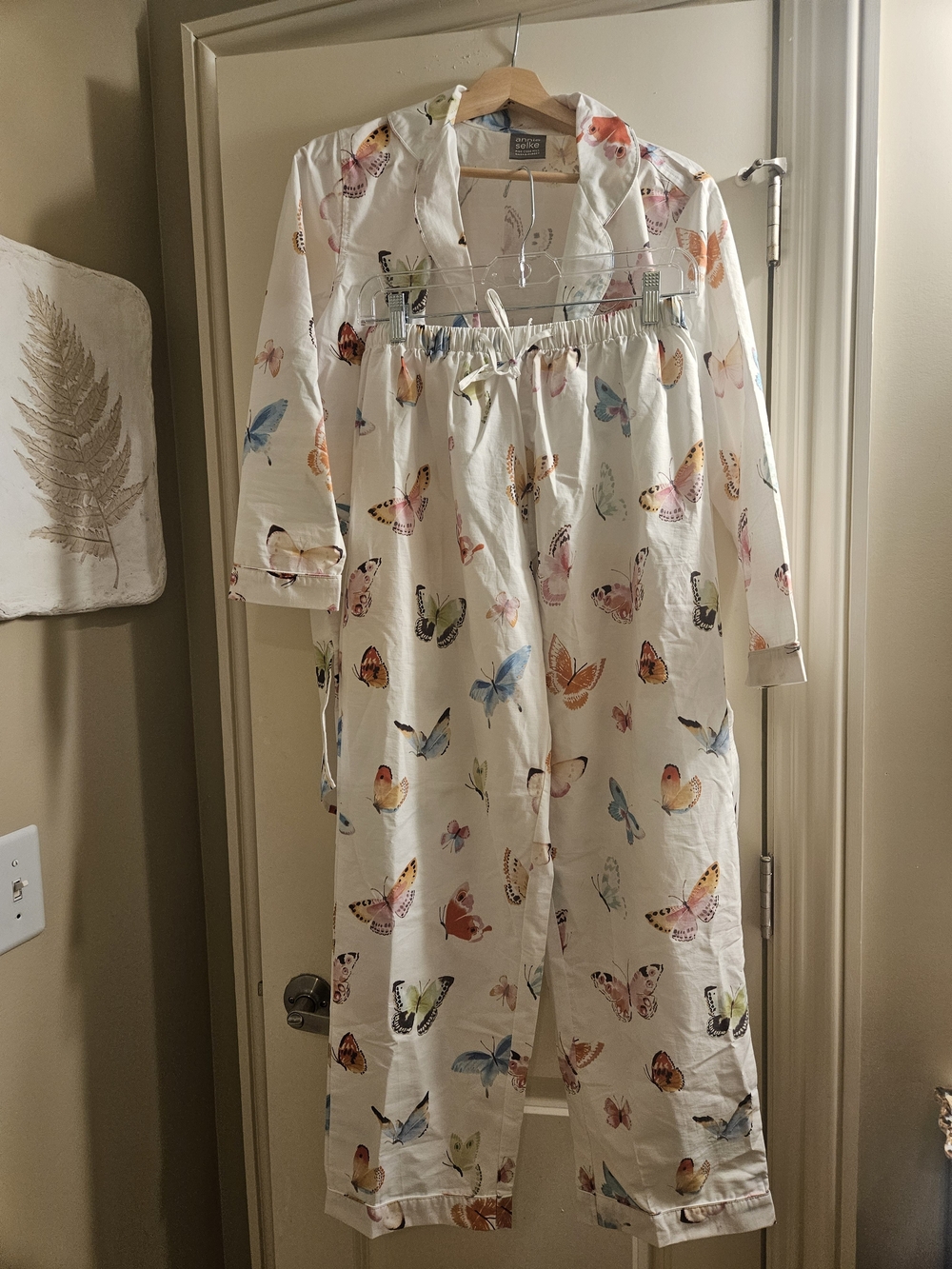 Annie Selke Pine Cone Hill Butterfly Print Cotton Pajama Set Size Small - Picture 3 of 9